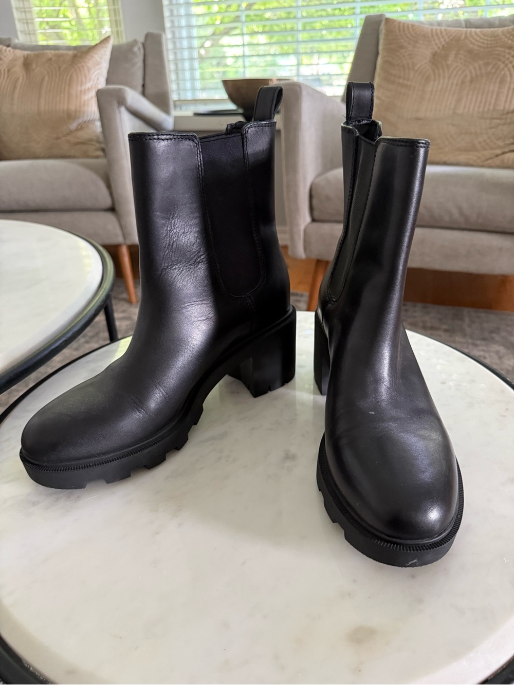 J. Crew Black Leather Chunky Chelsea Ankle Boots